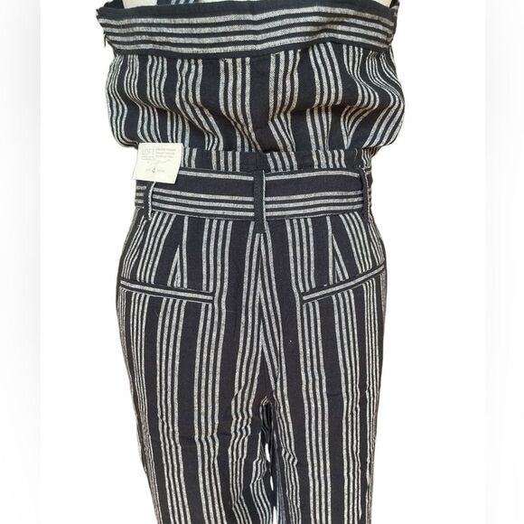 Loft 2 Piece Linen Jumpsuit Pinstriped Navy and White Womens Size 4P NWT - Picture 6 of 15